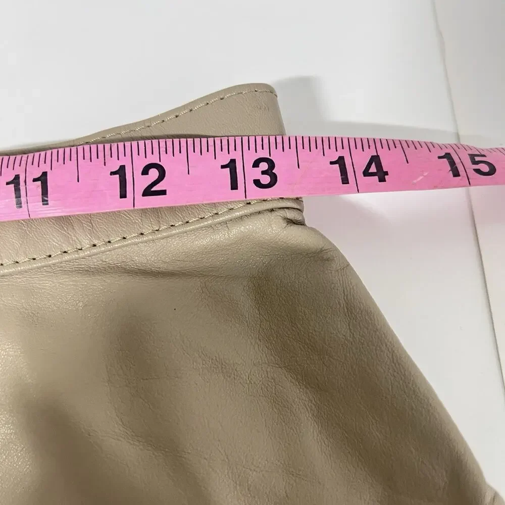 Vintage 80s Tan Beige Leather Skirt Knee Length Size 9/10 FITS SMALL Classic